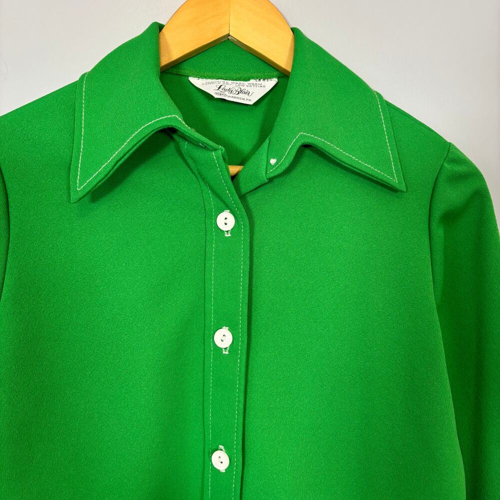 Bright Green Button Down Blouse Retro Classic Sta… - image 4